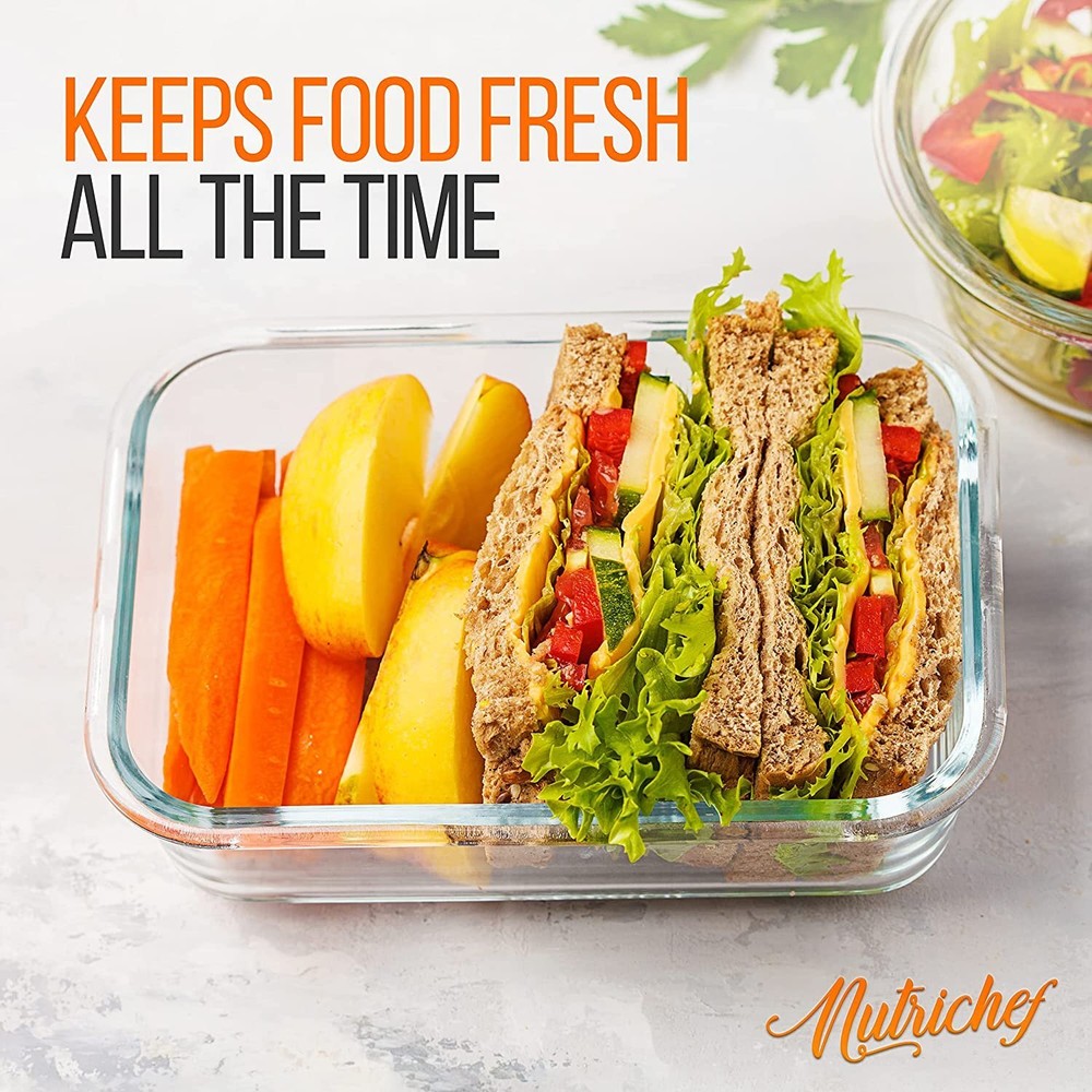 NutriChef 10 Pcs. Superior Glass Food Storage Containers Set-Stackable Design