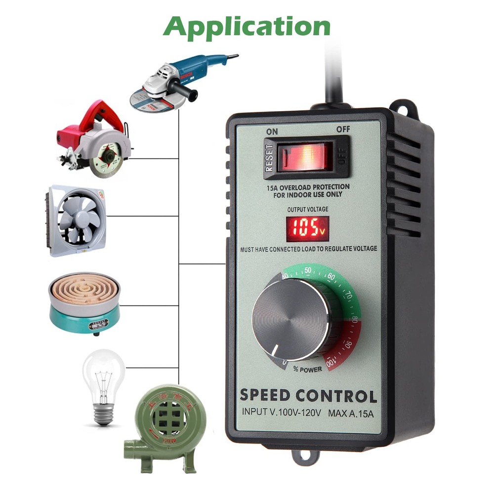 AC Motor Speed Controller 100-120V / 10A Rated / 15A Max Variable Fan Speed C...