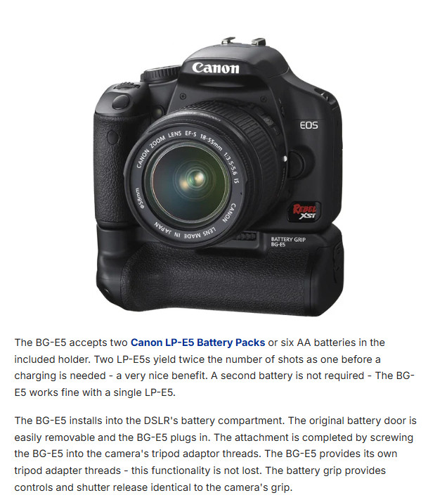 Canon BG-E5 Battery Grip for Camera EOS: 450D, 500D, 1000D