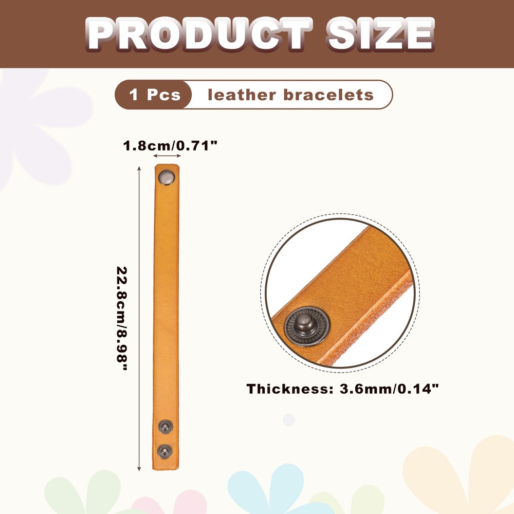 Plain Buckle Snap Leather Bracelets Leather Snap Bracelets, Dark Yellow