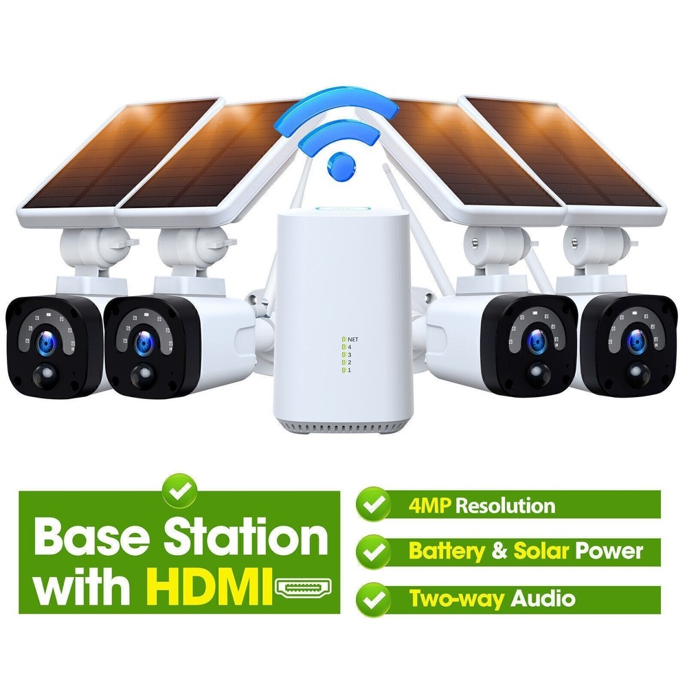 Wireless Security Camera System Outdoor Solar Battery Powered WiFi Motion Detect