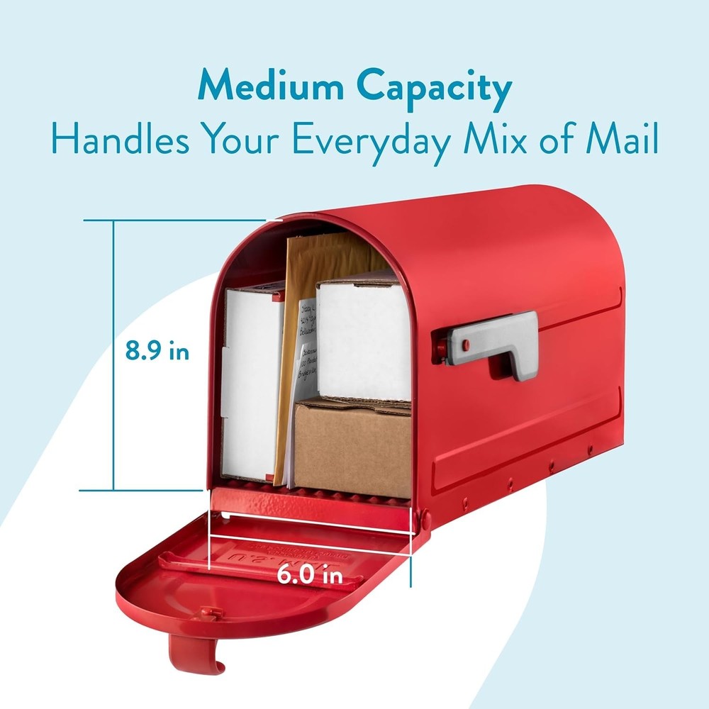 Medium Post Mount Mailbox in Bold Red - Secure Magnetic Closure & USPS Approved