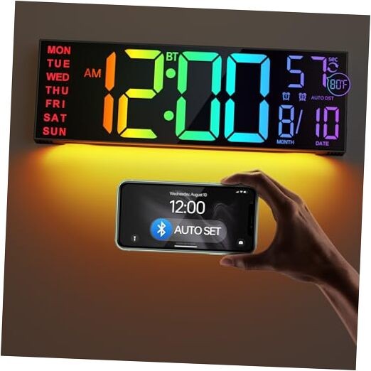 16.2" Large Digital Wall Clock with Seconds, Bluetooth Sync, Alarm Big LED,