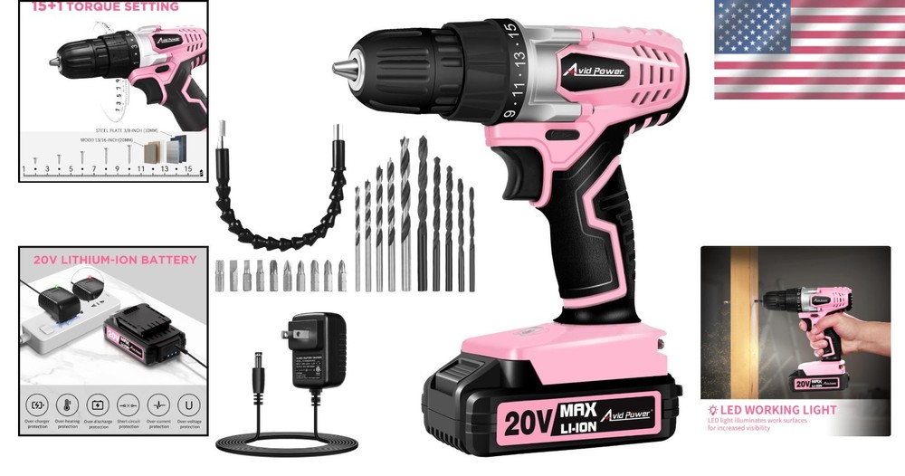 Beginner-Friendly 20V Cordless Drill with Variable Speed & 22 Accessories