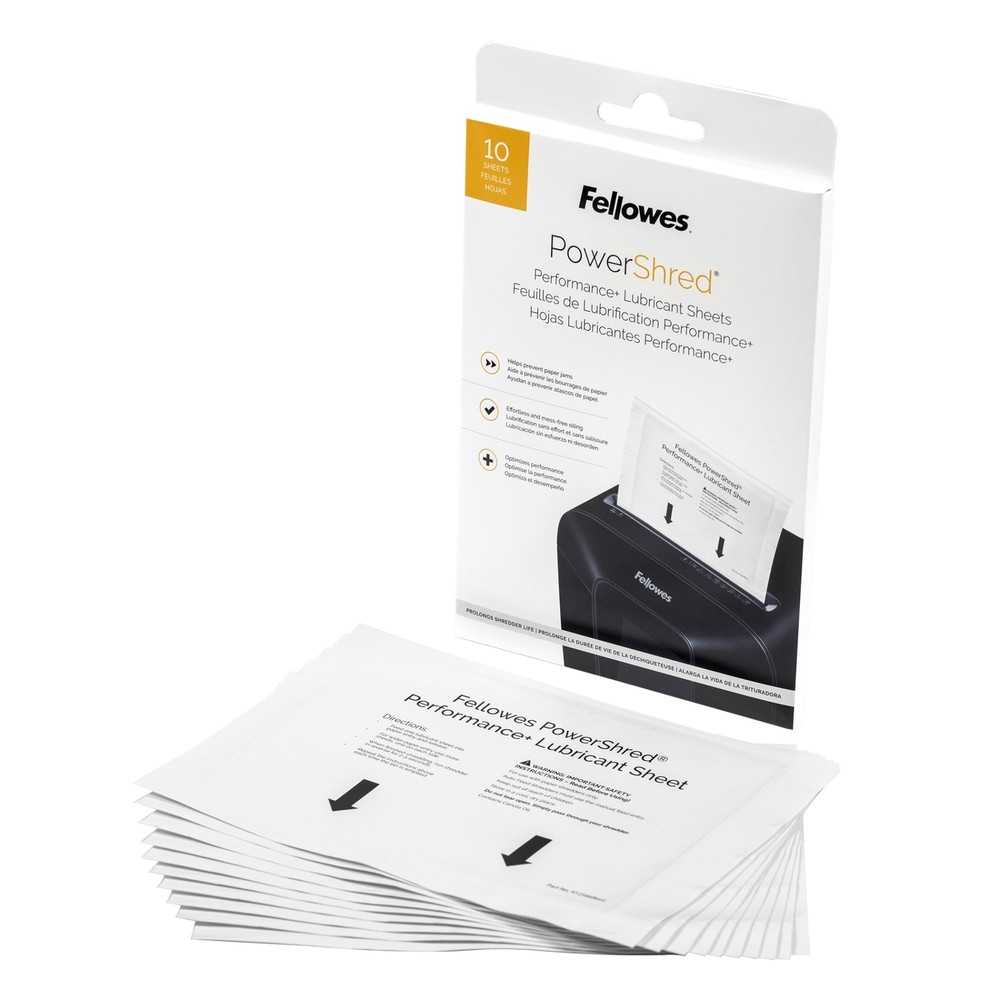 Fellowes Performance Shredder Lubricant Sheets 10 Pack for Smooth Operation