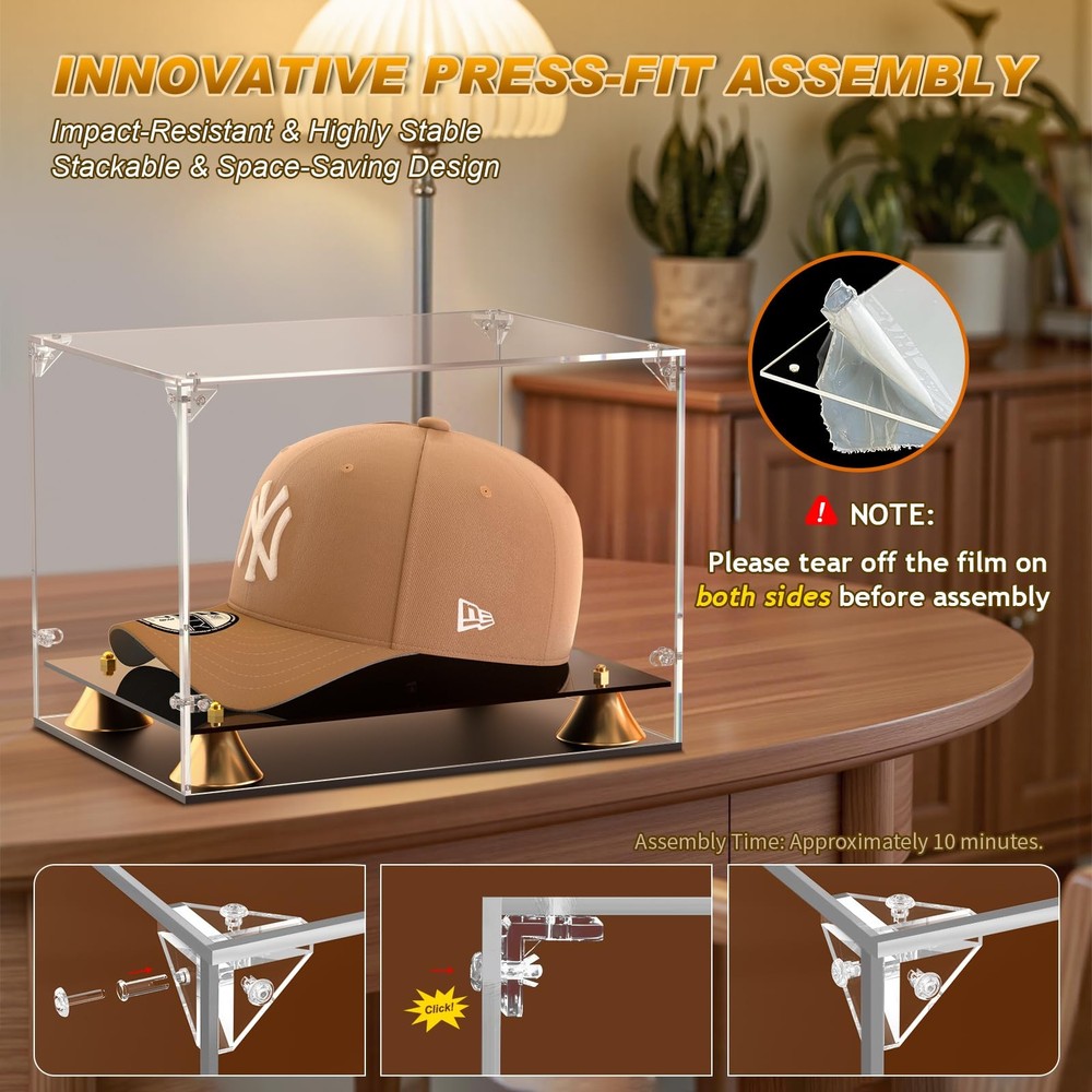 Hat Display Case, Clear Acrylic Baseball Cap Display Box with Double Layer Ba...
