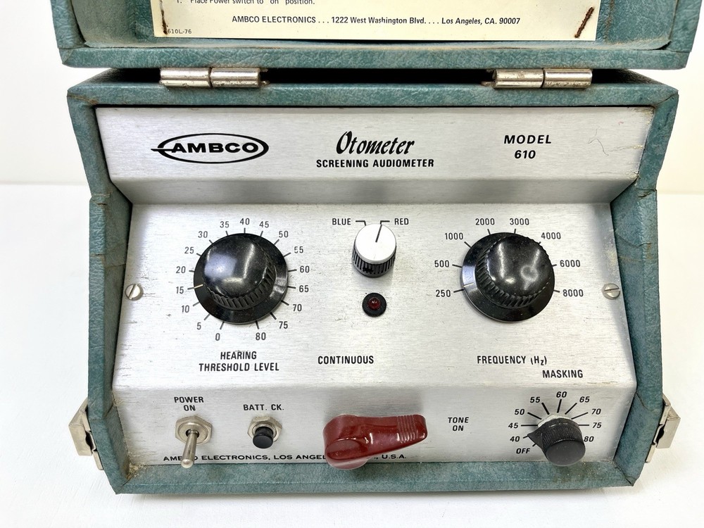 Vintage AMBCO 610 Otometer Audiometer w/ Case, Headset & Papers – Untested