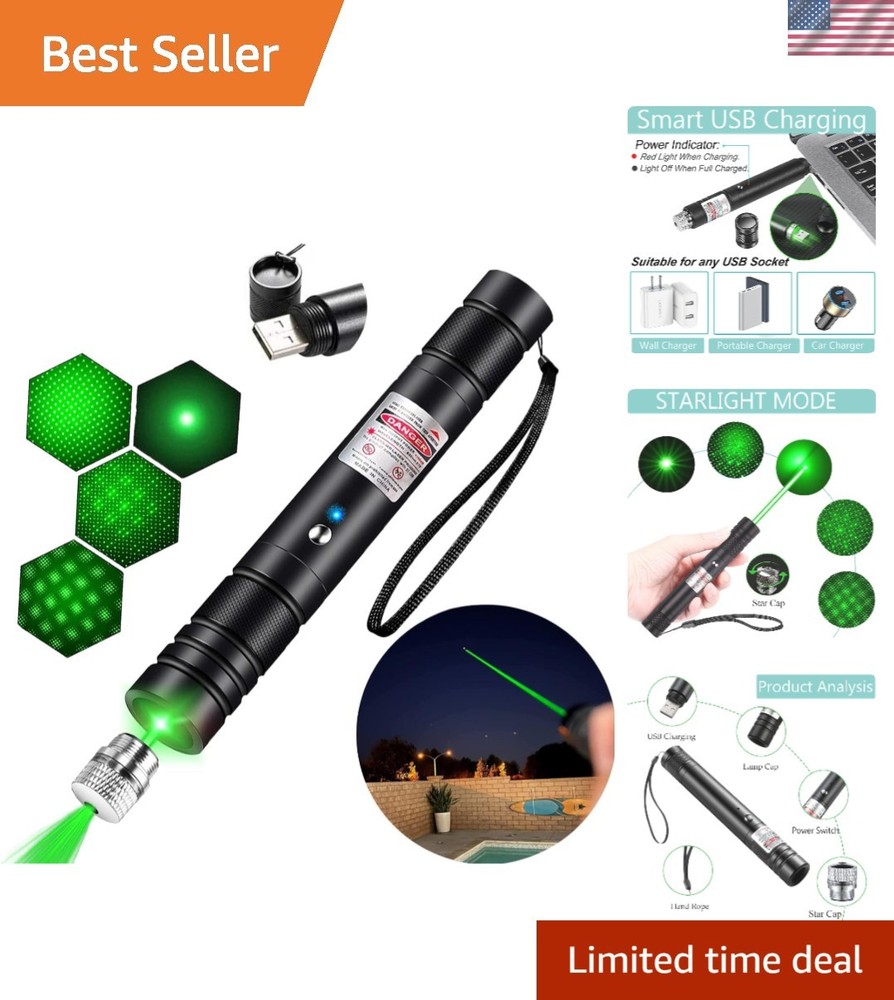 Rugged USB Rechargeable Green Laser Pointer - Perfect for Presentations & Hiking