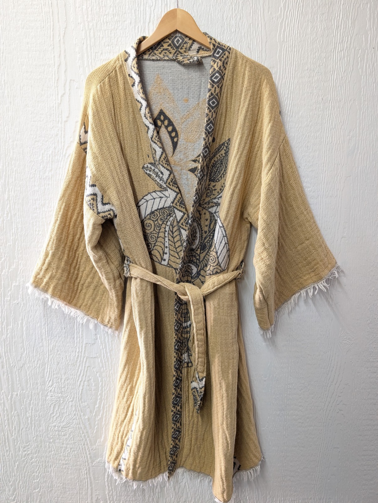 Handwoven Turkish Cotton Hammam Bathrobe Robe Cover Up Elephant Boho One Size