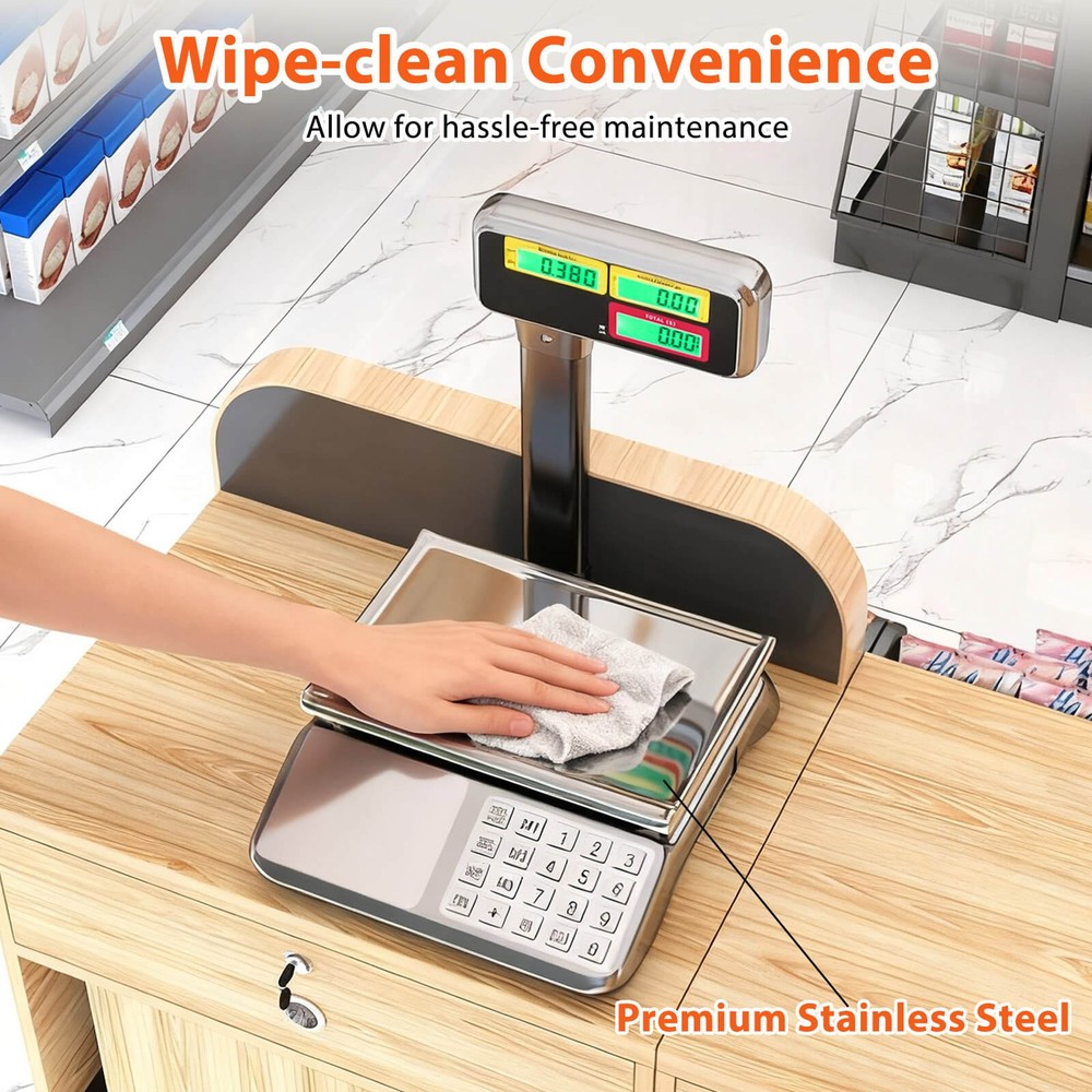 88lb Price Computing Scale w/Pole Dual LCD Display,Counting Function for Retail