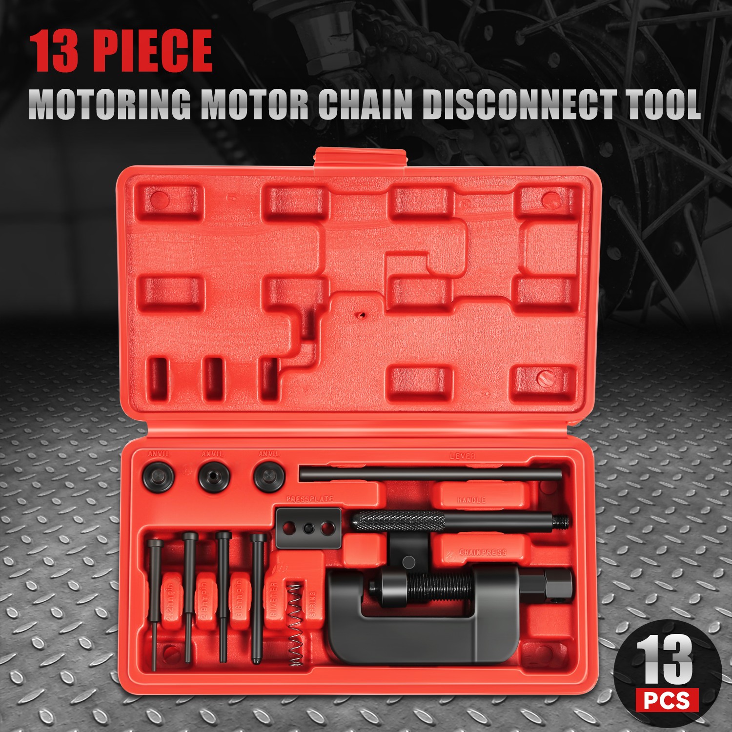 [13Pcs] Chain Cutter Rivet Tool Set Riveting Breaker ATV Bike Motor Cam Drive