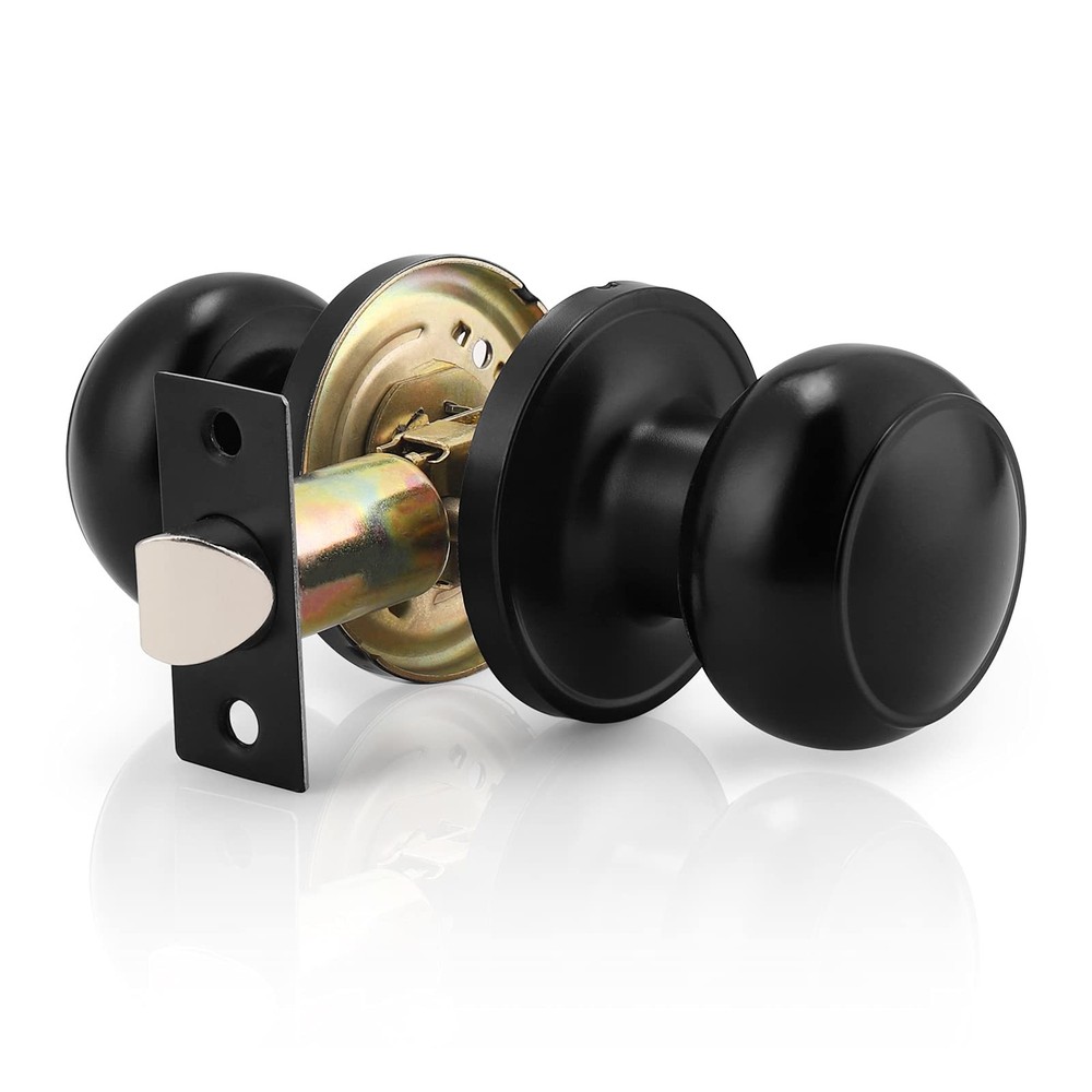 Probrico 1 Pack Round Passage Door Knob(Non-Locking Knobs), 1 Pack, Black