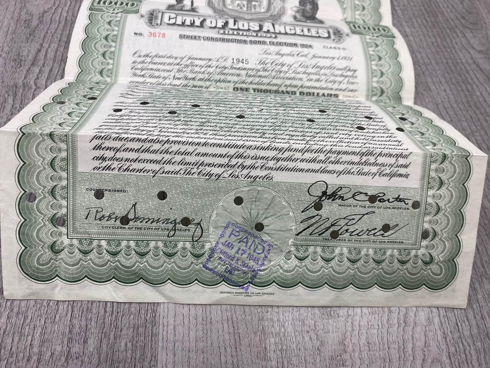 1924 California City of Los Angeles - Street Construction Bond Election 1924