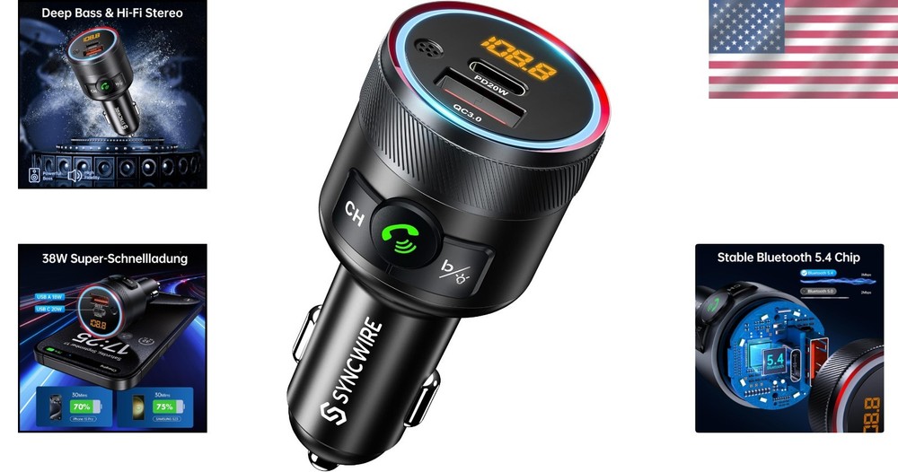 Compact Bluetooth 5.4 FM Transmitter - Perfect for Music, Charging & Calls
