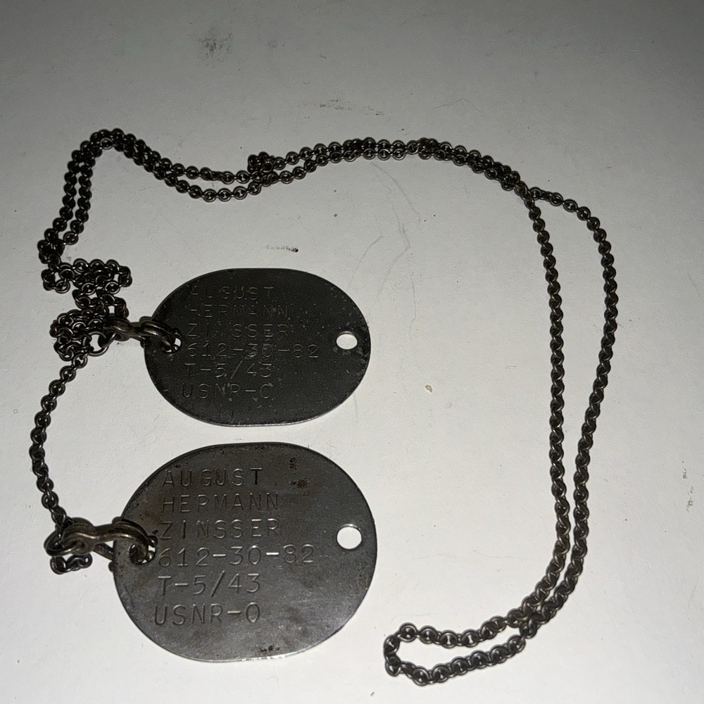WWII USNR Navy  Dog Tags 1945 Pair w/ Original Sterling Chain