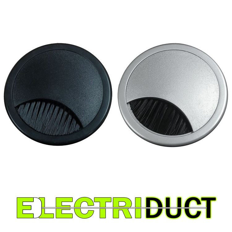 2" / 2.375" Plastic Brush Office Computer Desk Table Grommets - Black - Silver