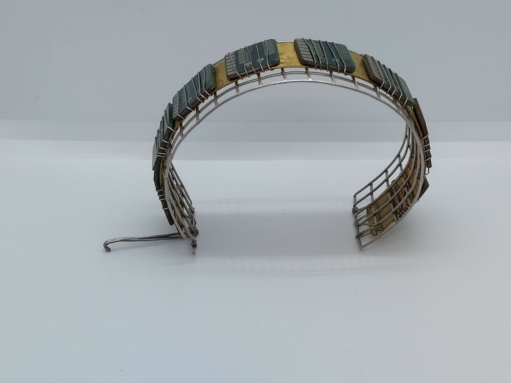 Artisan Computer Chip Bracelet Silver Tone Wire Brass Cuff