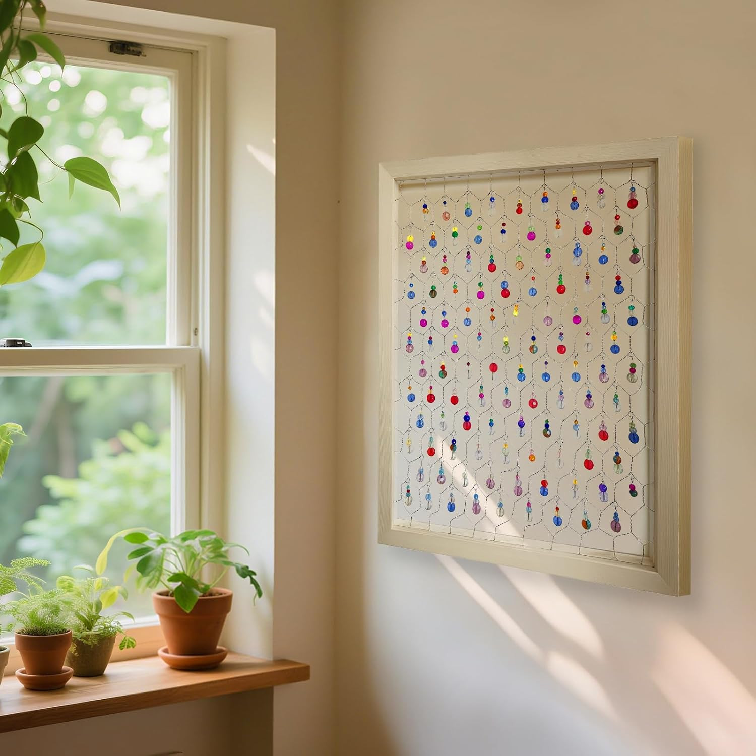 Chicken Wire Frame Craft Kit with Glass Beads - Unfinished Wooden Decor 17x13in