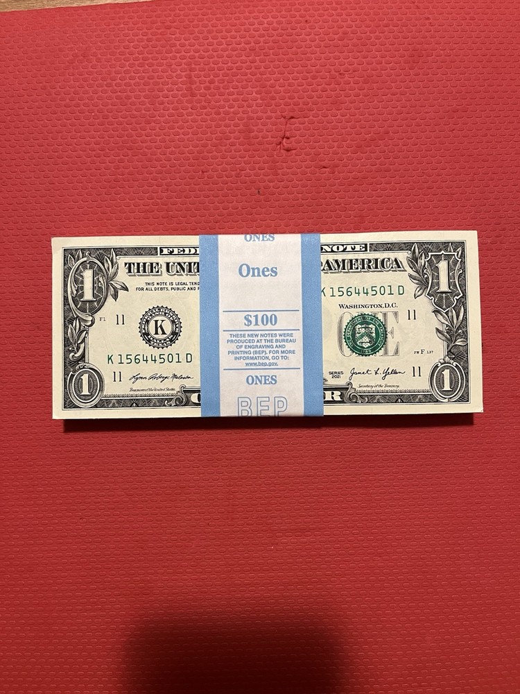 100 Sequential $1 Bills - Uncirculated BEP Strap - Crisp New Notes