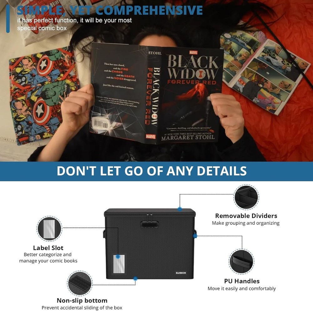 Graded Comic Book Storage for 30 Comics, Fireproof Water-Resistant Stackable Box