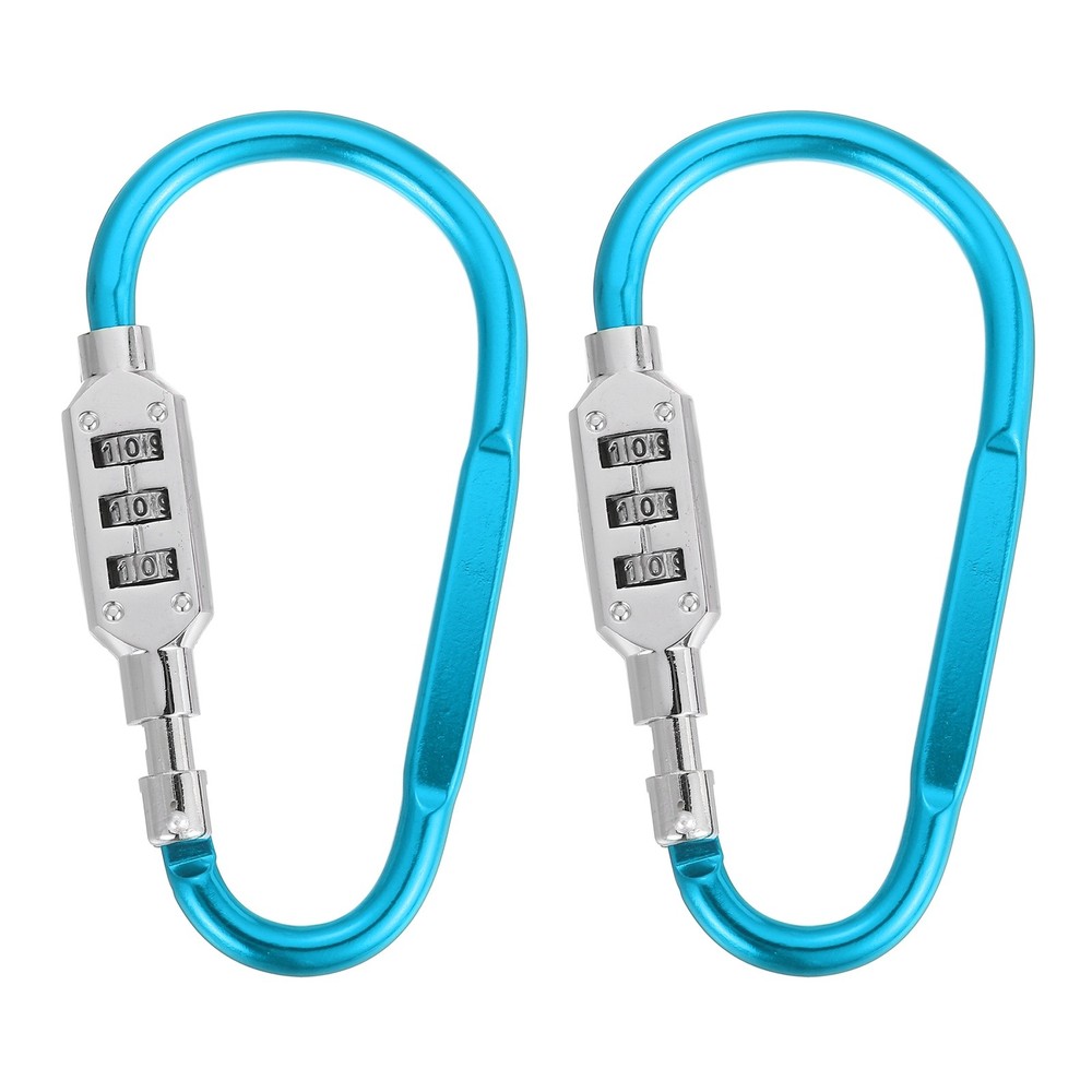 2 Pcs 4.8" x 2.4" D-Shaped 3-Digit Code Combination Lock D-Ring Clip, Light Blue