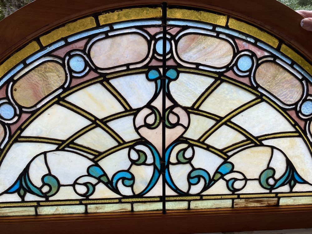 VICTORIAN LEADED STAINED GLASS TRANSOM WINDOW