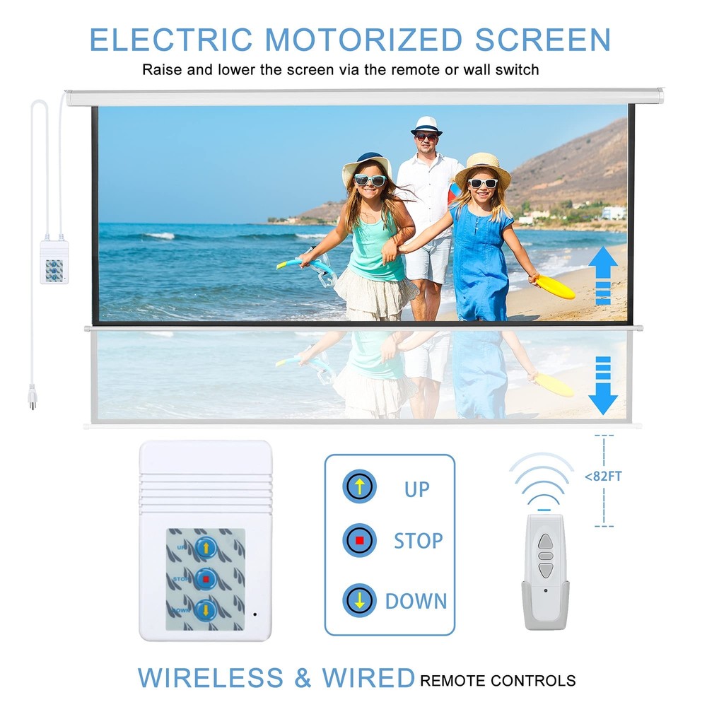 Kayle 110" Motorized Projector Screen Electric Diagonal Automatic Projection ...