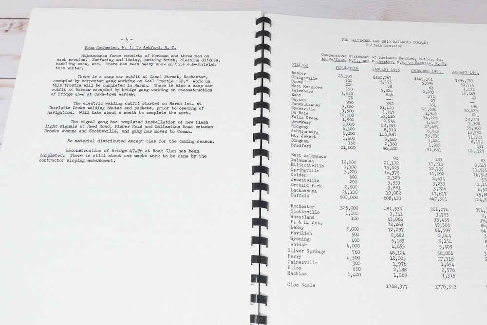 Baltimore & Ohio Railroad Operating Maintenance Information Statistics 1953 - 55