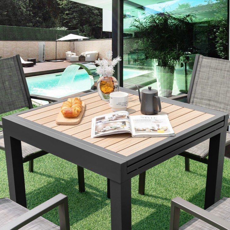 31.5-63" Patio Outdoor Dining Table Rectangular Extendable Table for 4-6 People