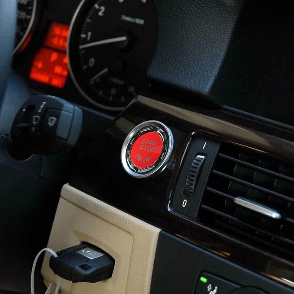 Red Engine Start-stop Push Button Cover With Black Ring Trim For BMW E90 E92 E93