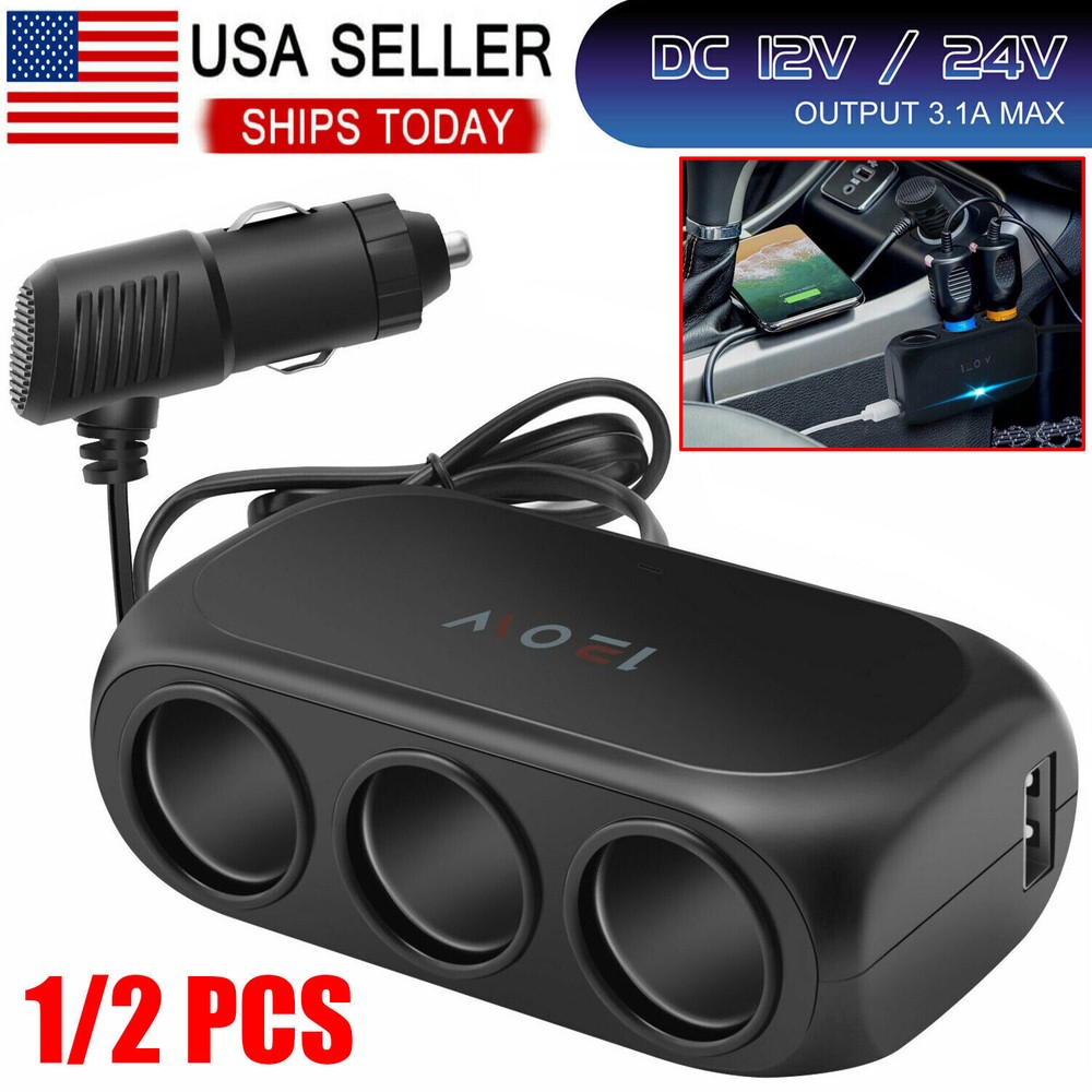 Dual USB Car Cigarette Lighter Charger 3 Way Socket Splitter DC 12/24 V Adapter