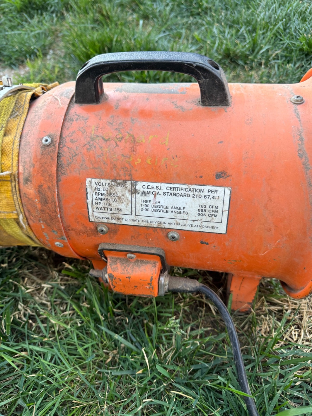 8" Confined Space Blower 110V Pupco 911 w/ 14ft Duct Hose & Metal Storage Can