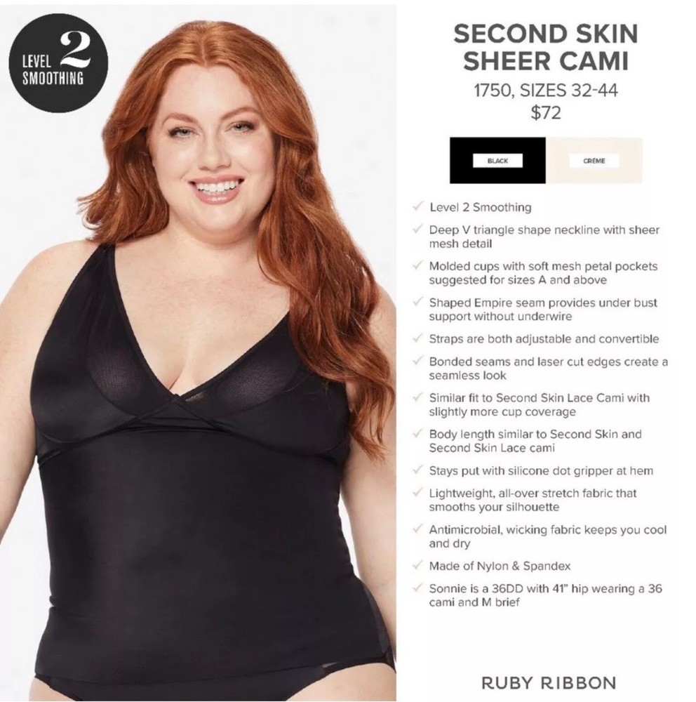RUBY RIBBON SECOND SKIN SHEER CAMI #1750 NEW!