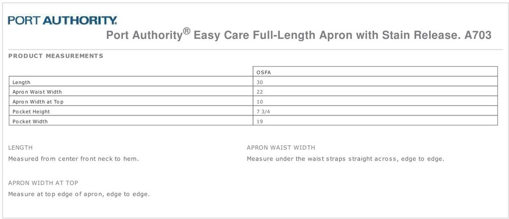 Port Authority Full Length Apron 3 Front Pockets Adjustable Neck Strap A703