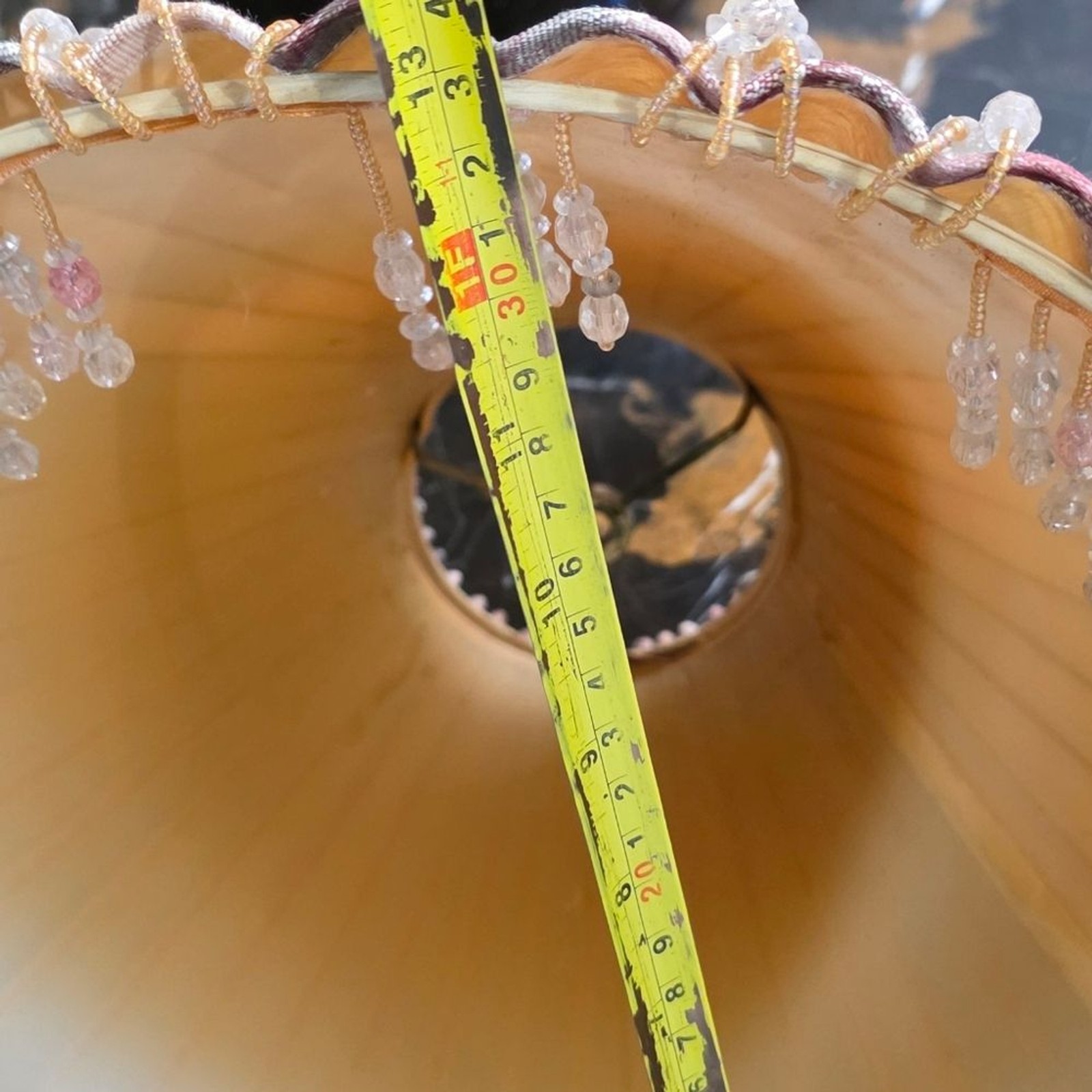 Vtg Threshold Home Brand Champagne Bell Lamp Shade Pleated Fabric Beaded Fringe