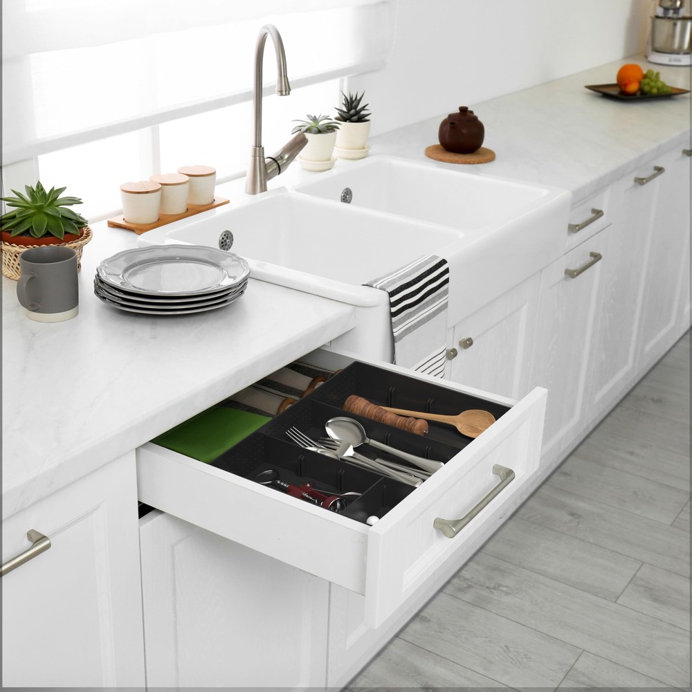 Drawer Organizer Tray with 9 Adjustable Compartments, Black