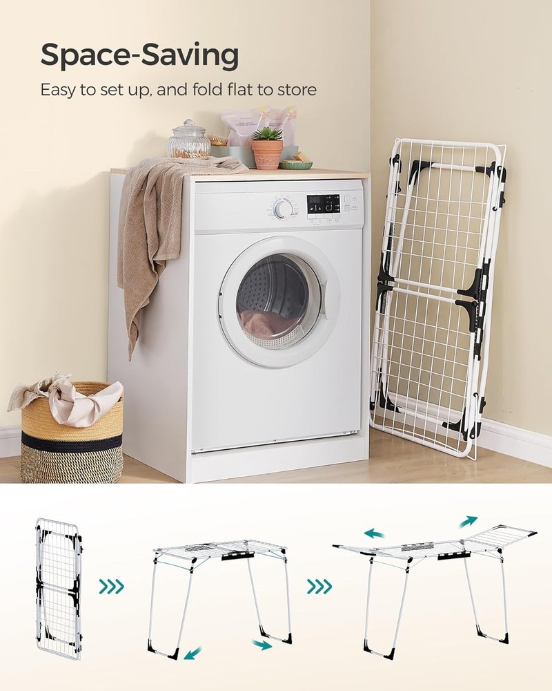 Clothes Drying Rack Foldable, Gullwing Laundry Drying Rack, Space-Saving Indoor