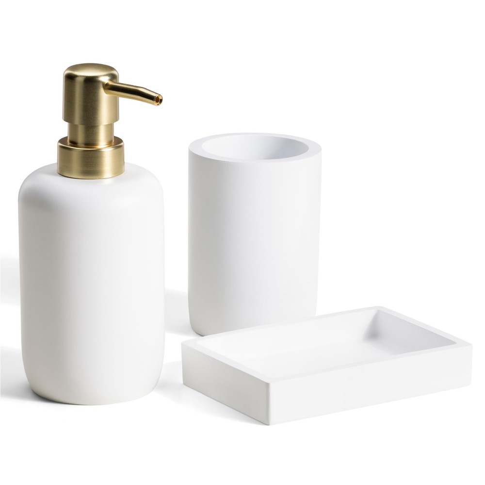 Decorative Bathroom Accessories Set - 3-Piece Bath Accessory Kit with Toothbr...