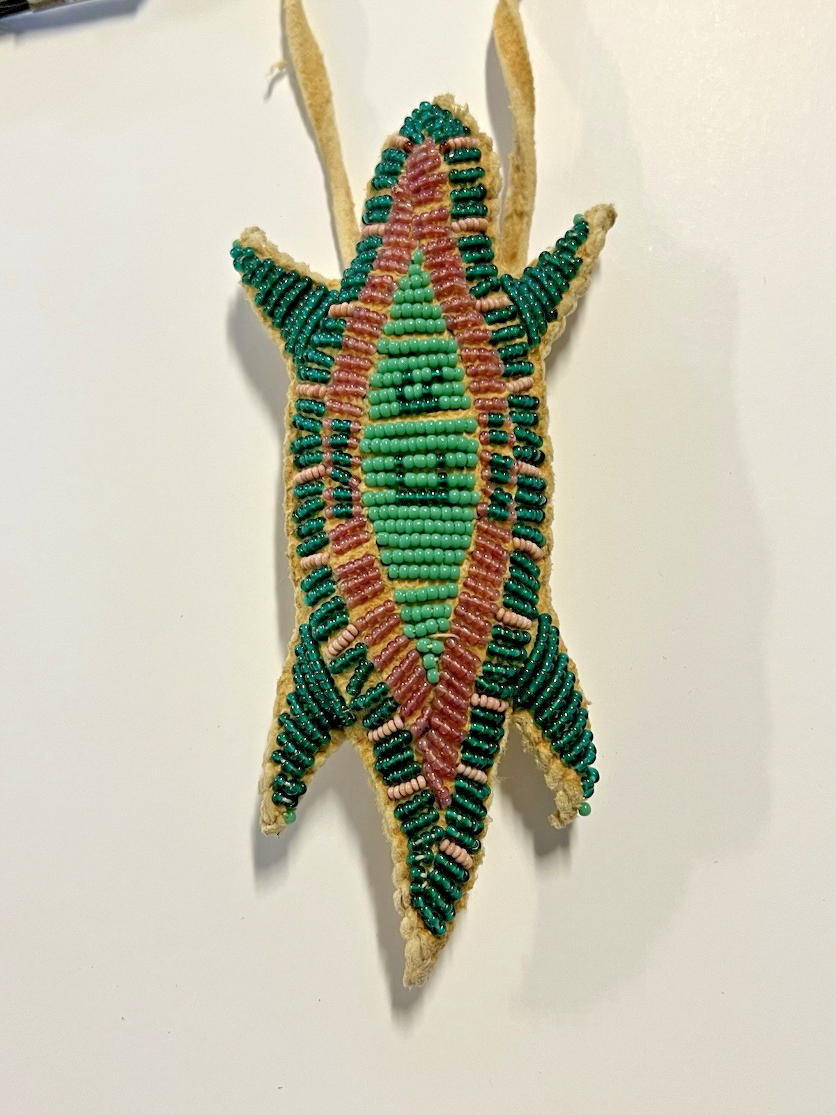 Native American Indian Rawhide Lizard Fetish & Horse Hair Tassels; Hand Sewn