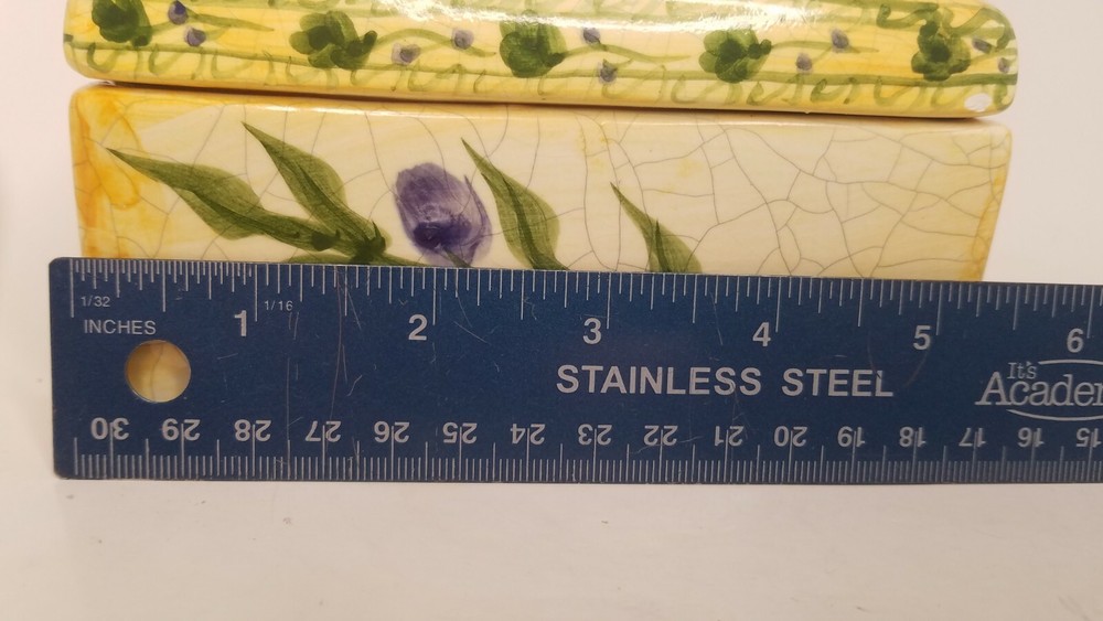 Crackle Yellow Rectangle Ceramic Box purple Olives with branches storage