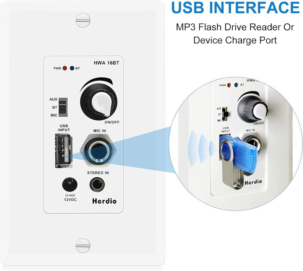 Herdio 5.25" 2 Way Indoor Bluetooth Ceiling Speakers+In Wall Bluetooth Amplifier