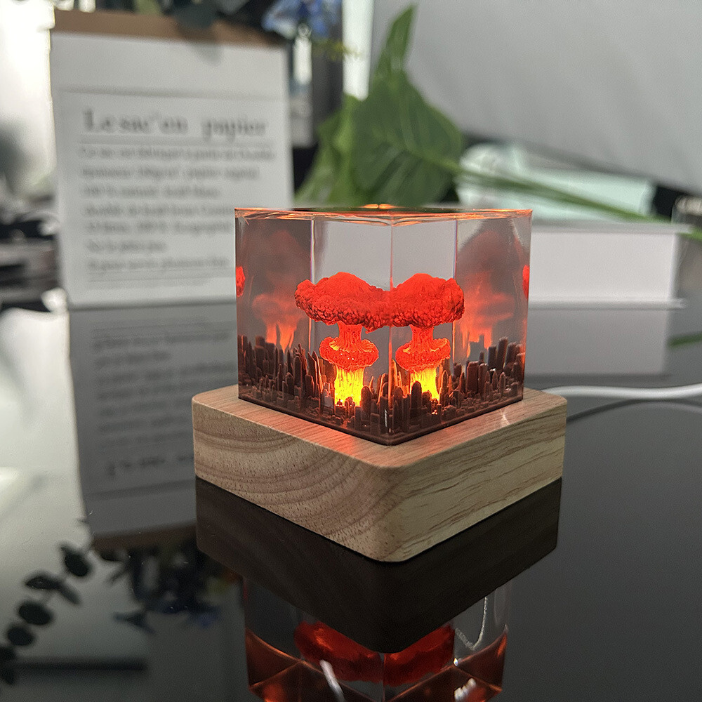 Mushroom Cloud Resin Night Light – Artistic Decor with LED Base