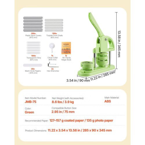 Button Maker Machine, 2.95 in, Plastic Pin Maker with 100pcs Button Parts, Circl