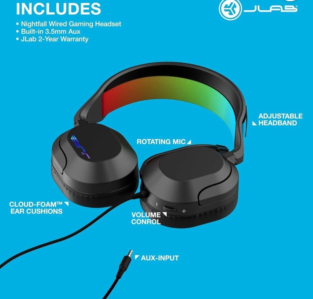 JLab Nightfall Over-Ear Wired Gaming Headset for PS/Mac/XBox/ Switch/Windows