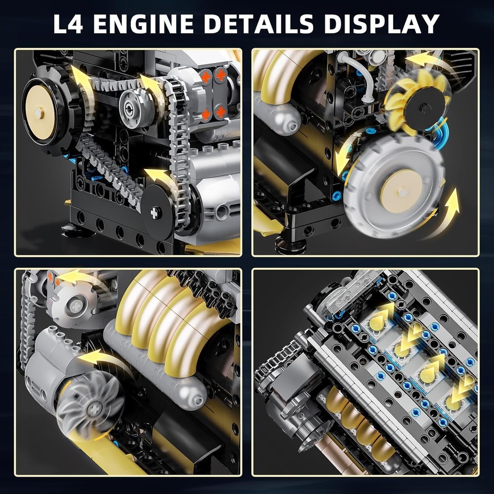 L4 Engine Building Sets for Adults, MOC Inline 4-Cylinder Mini Car Motor Mode...