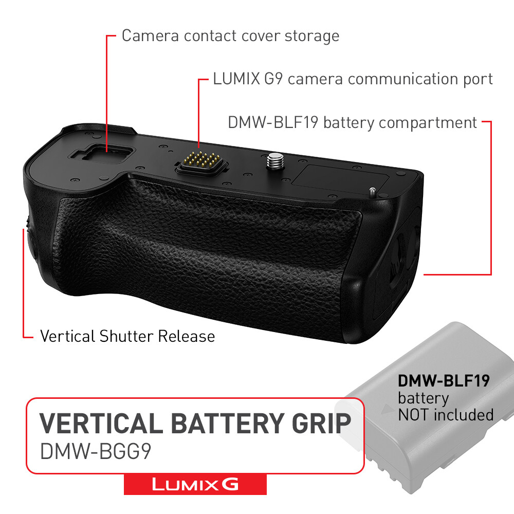 Panasonic DC-G9KBODY G9 Battery Grip vertical shutter, mode control, joystick