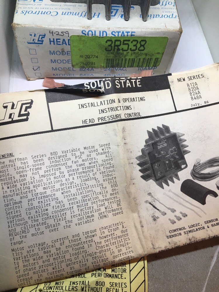 NEW Hoffman Controls 824A head pressure controller, Kit 3R538