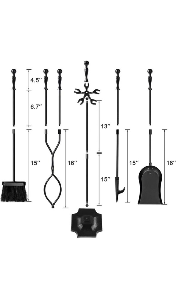 AMAGABELI 5 Pcs Fireplace Tools Set (Black)