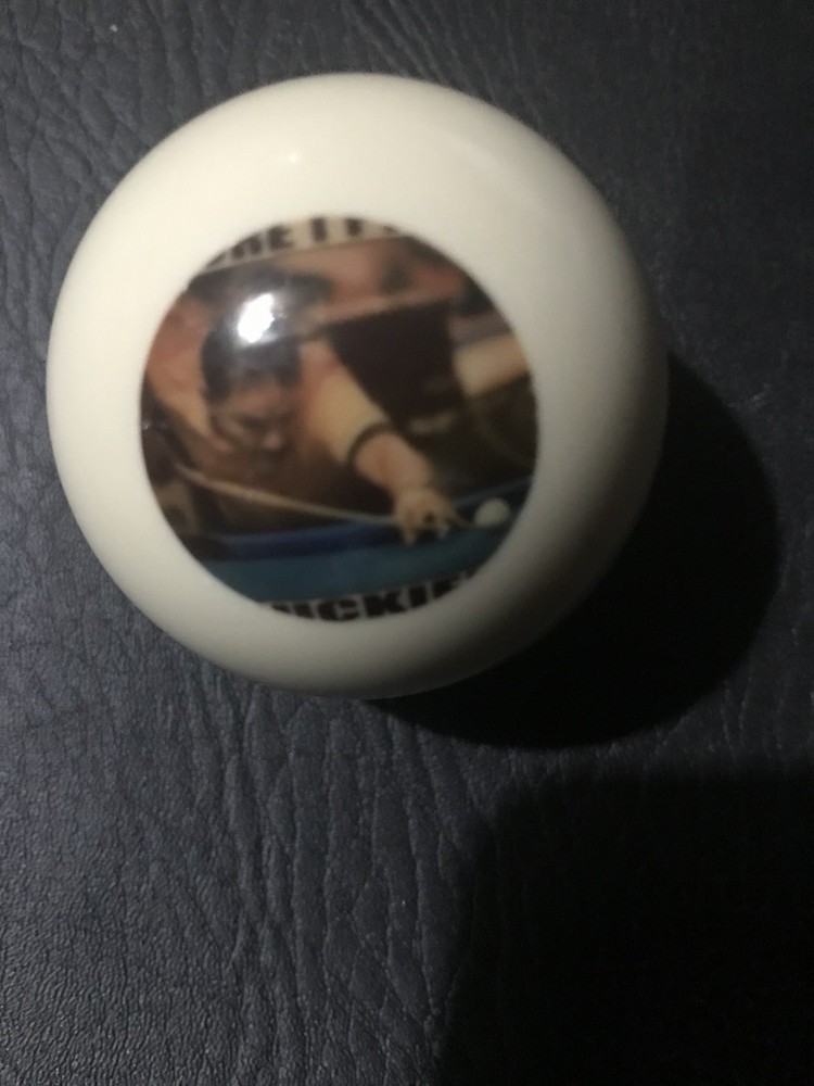 White Billiard Ball with Pool Player Image Custom
