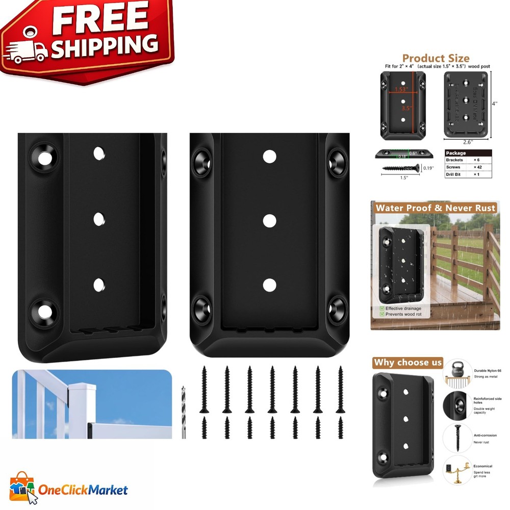 Durable 6 PCS Deck Railing Brackets with Screws & Drill Bit - Easy Installation